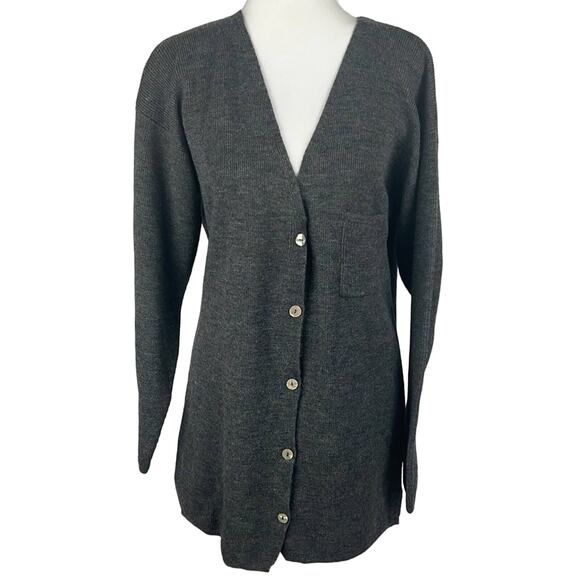 Karen Kane 100% Merino Wool Cardigan Gray Mother of Pearl Button Size S Timeless - Picture 1 of 7
